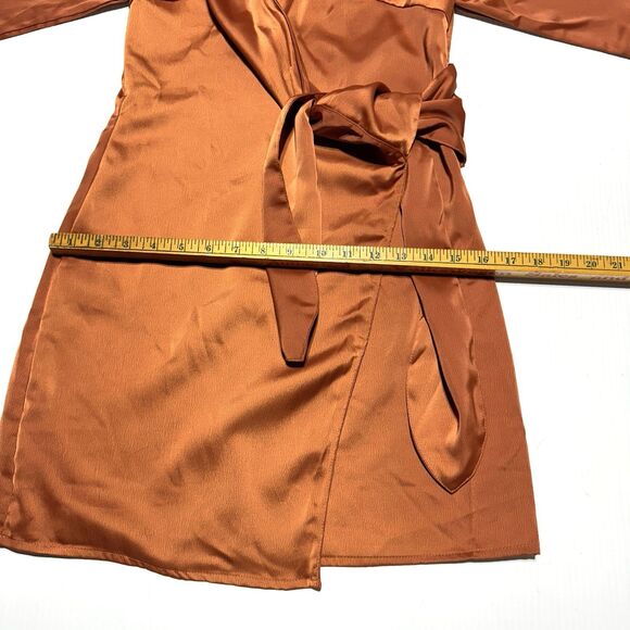 NASTY GAL Burnt Orange Faux Wrap Satin Mini  Dress Size 4 Long Sleeve NWT - Picture 10 of 12